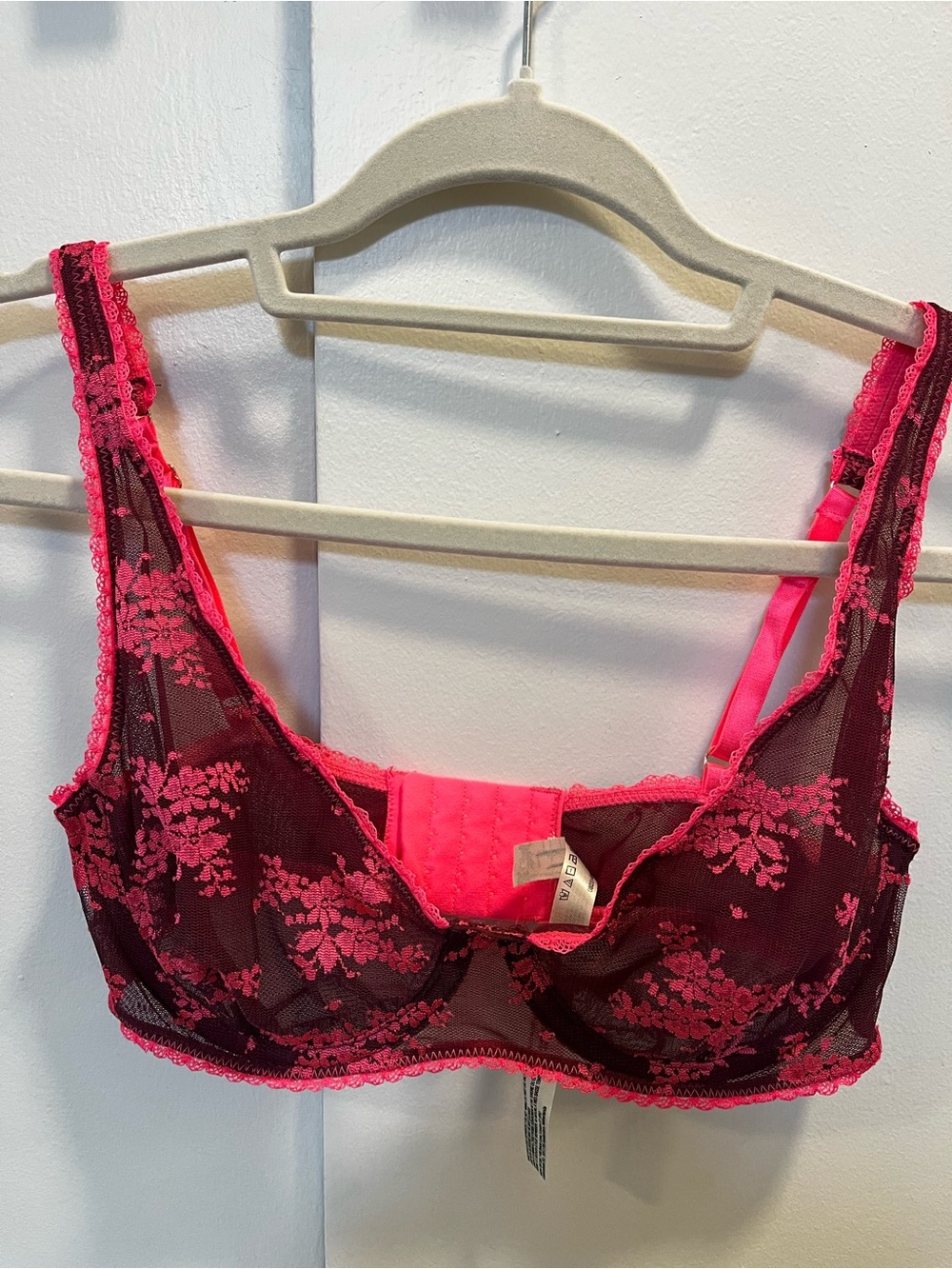 Free People Burgundy and Hot Pink Floral Lace Underwire Bra